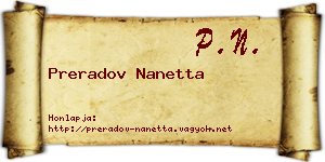 Preradov Nanetta névjegykártya